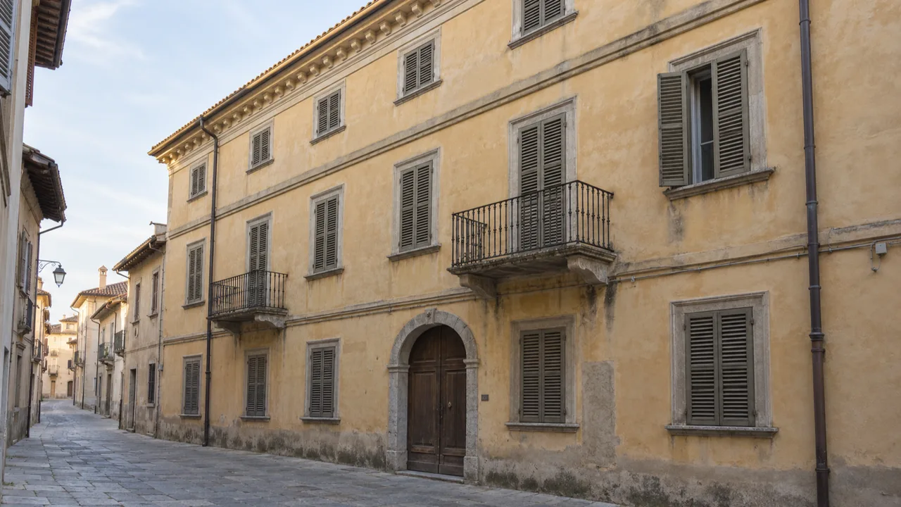 Facciata di un palazzo storico in Piemonte soggetto a vincolo storico-artistico