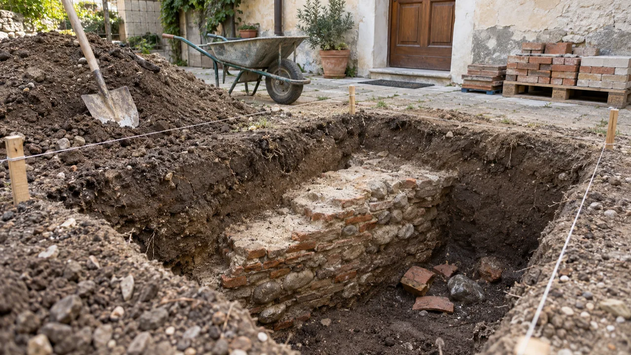Scavo di fondazione sospeso dopo il ritrovamento fortuito di resti archeologici